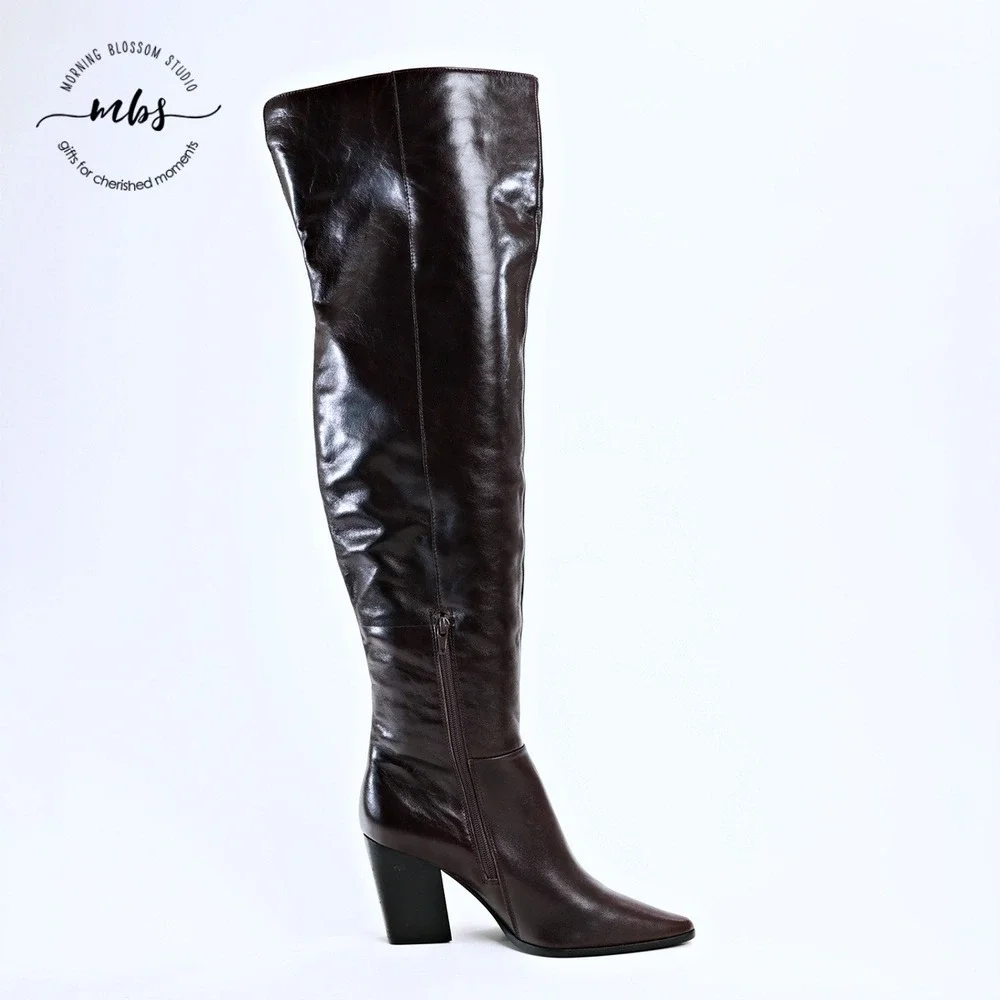 Steve Madden Bramble Leather Over The Knee Boots Dark Brown Women 8